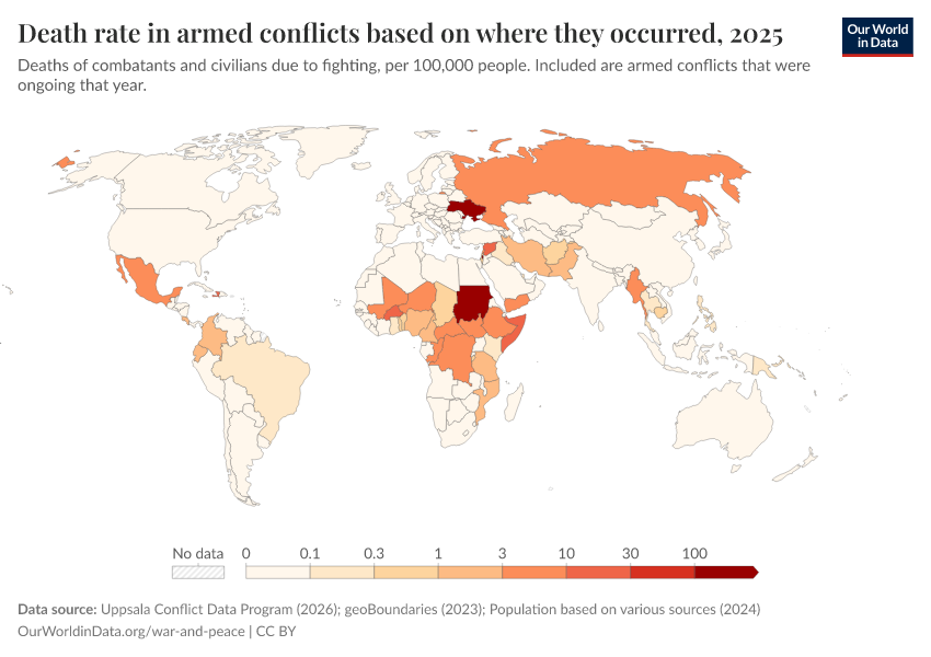 A thumbnail of the "Death rate in armed conflicts based on where they occurred" chart