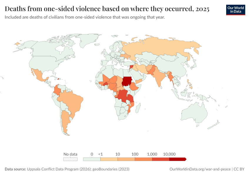 A thumbnail of the "Deaths from one-sided violence based on where they occurred" chart