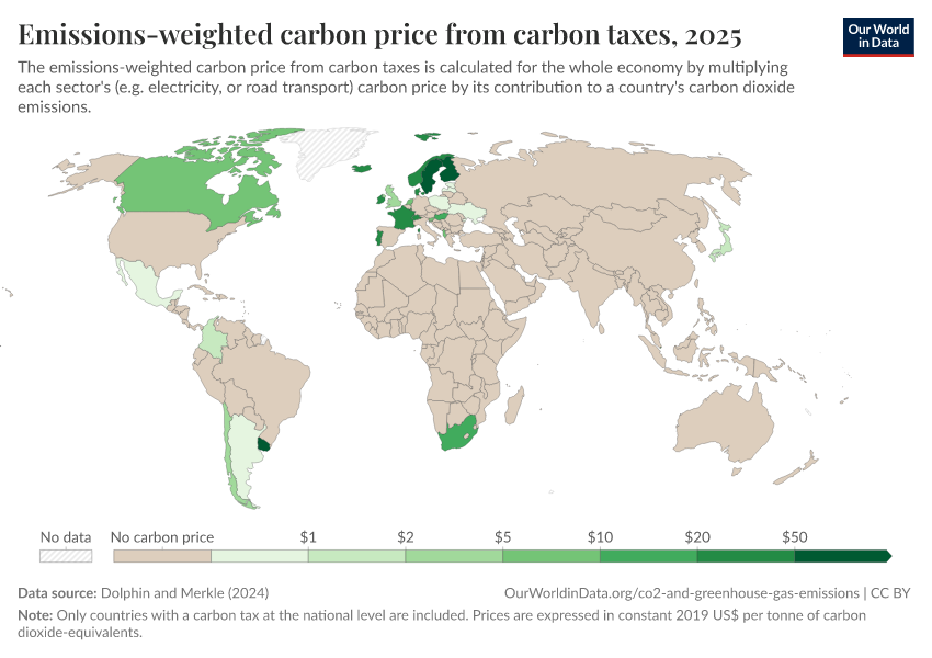 A thumbnail of the "Emissions-weighted carbon price from carbon taxes" chart
