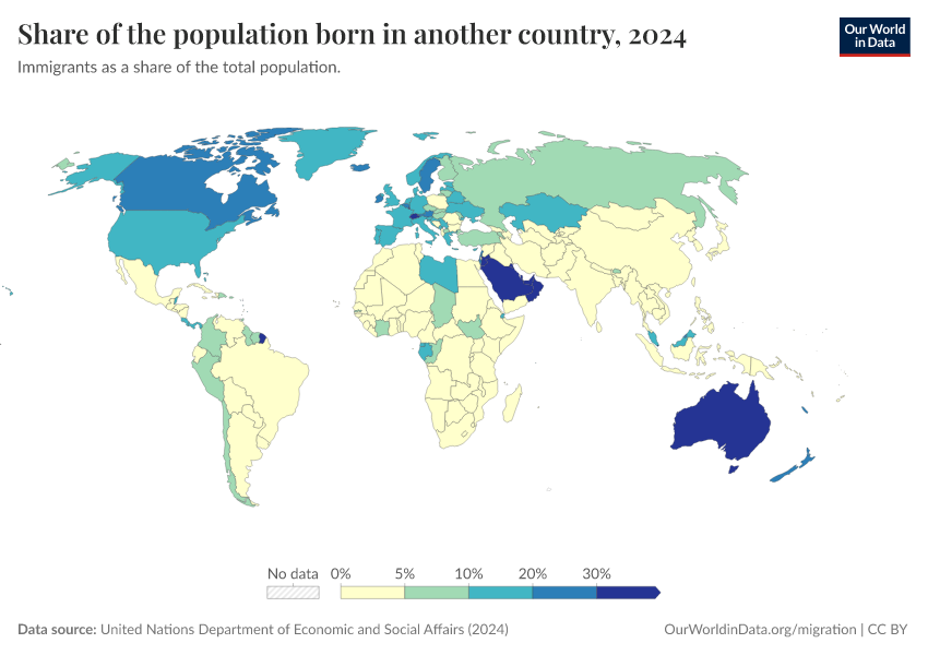 A thumbnail of the "Share of the population born in another country" chart