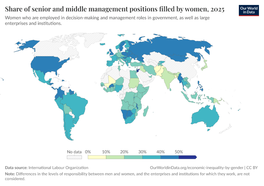 A thumbnail of the "Share of senior and middle management positions filled by women" chart