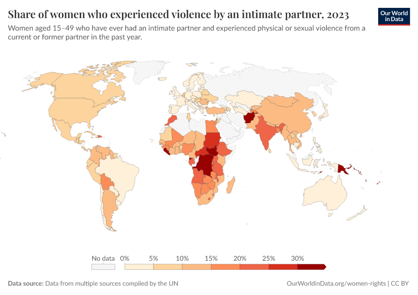 A thumbnail of the "Share of women who experienced violence by an intimate partner" chart