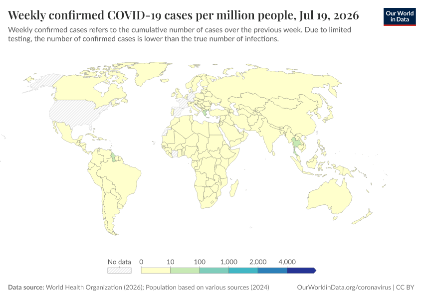 A thumbnail of the "Weekly confirmed COVID-19 cases per million people" chart