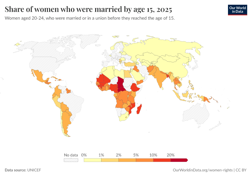 A thumbnail of the "Share of women who were married by age 15" chart